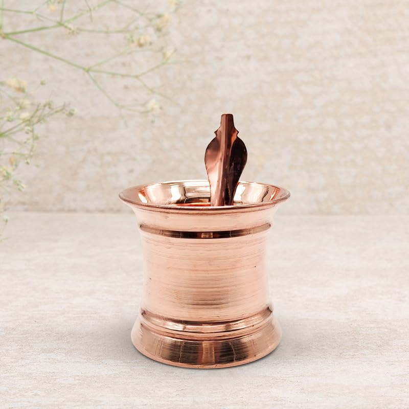 DOKCHAN Indian Traditional Handcraft Copper panchapatra Set Panchapatra with Spoon use for ganga jal, Pooja, Temple, and panchapatra use for Diwali Festival/Golden Color panchapatra (Size - 7.5cm)