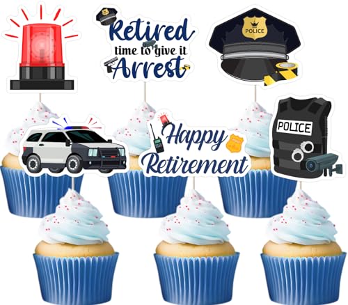 JOYMEMO 36pcs Black Police Retirement Cupcake Toppers, Happy Retirement Party Decorations