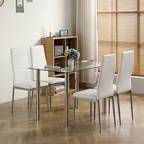 Karl Home Modern Tempered Glass Dining Table, Kitchen & Dining Room Glass Tables With 4 Heavy-Duty Metal Legs, 200Lbs Capacity, 43.3" L X 27.6" W X 28.9" H (Glass) #TOP3