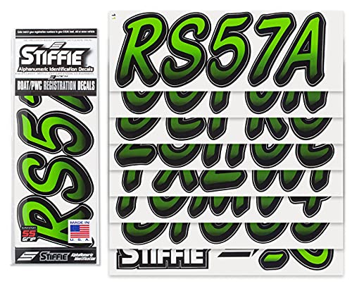 Image of STIFFIE Whipline Team Green /Black 3 inch Super Sticky Boat & PWC Registration Decals • Numbers Letters Stickers
