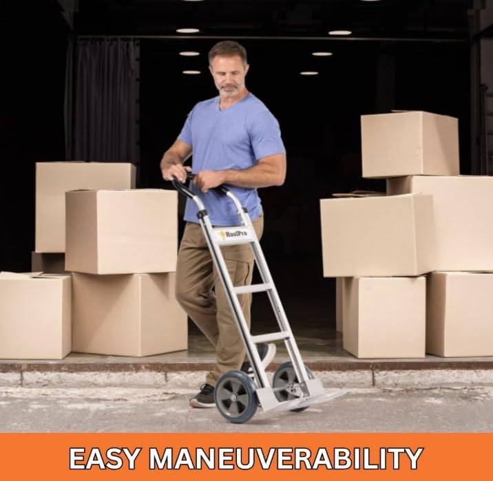 Heavy Duty Hand Truck with Horizontal Loop Handle - Aluminum Dolly Cart for Moving - 500 Pound Capacity - 10" Rubber Wheels - 50.25" H x 17.5" W with 17.75" x 9" Die Cast Nose Plate