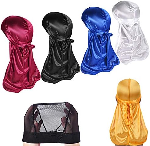 2 PCS Silk Durags, Durag Long Tail Doo Rags 360 Wave Cap Bandana Hat ...