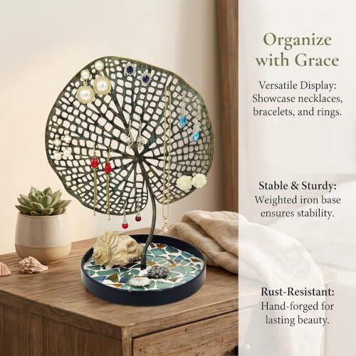 Dzrige Leaf Shape Wrought Iron Jewelry Tree,Elegant Earring Organizer Stand - image 2