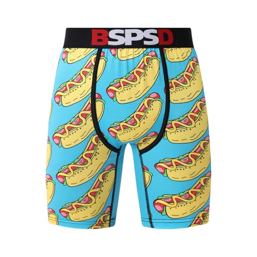 BSPSD Men's Boxer Briefs 1-Pack, Seamless Tag-Free Underwear with 3D Support Pouch, Quick-Drying Breathable Underwear for Men, Wide Waistband Mens Trunks Underwear, Printed Pattern-D, Size XL