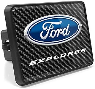 iPick Image, Compatible with - Ford Explorer UV Graphic Carbon Fiber Look Metal Face-Plate on ABS Plastic 2 Tow Hitch Cover