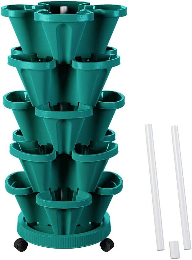 Tectsia Strawberry Vertical Planters Tower Garden, 5 Tiered Stacking