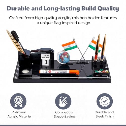 Image of IGNOTO Ignoto Acrylic Flag Design Pen Stand for Office and Study Table, Stationary, Brown