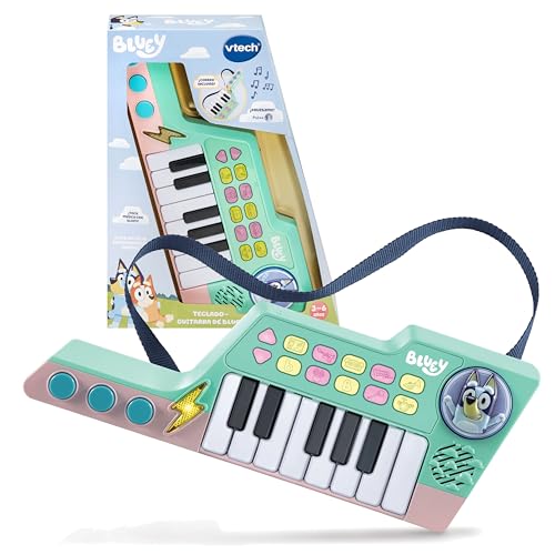 VTech - Teclado-Guitarra de Bluey, Piano y Guitarra interactiva 2 en 1, Elige Entre 10 Instrumentos y Sonidos, CREA Tus propias melodías, Regalo niños +3 años, Versión ESP