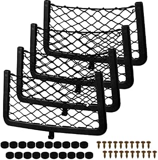FRIUSATE 4 Pack Storage Net, Elastic Car Storage Mesh Bag, Campervan Storage Nets with Hook & Screws, Seat Back Pocket for Car Caravan Motorhome Boat