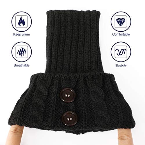 PHOGARY 3 Pairs Winter Warm Boot Cuffs for Women, Crochet Knitted Boot Socks for Girls Short Leg Warmers Boot Topper Socks Leg Cuffs Boot Warmers Gift (Black+ Beige+White)4