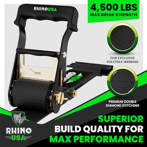 Rhino USA E Track Ratchet Tie Down Straps (4,500lb Break Strength) - Includes (4) Premium 2