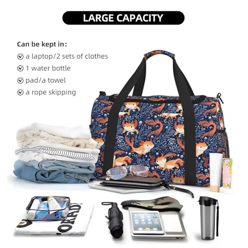 Plant Orange Axolotl Print Duffle Bag for Travel, Carry On Weekender Overnight Duffel Bags, Gym Bags for Women Men, Personal Item Travel Bag4
