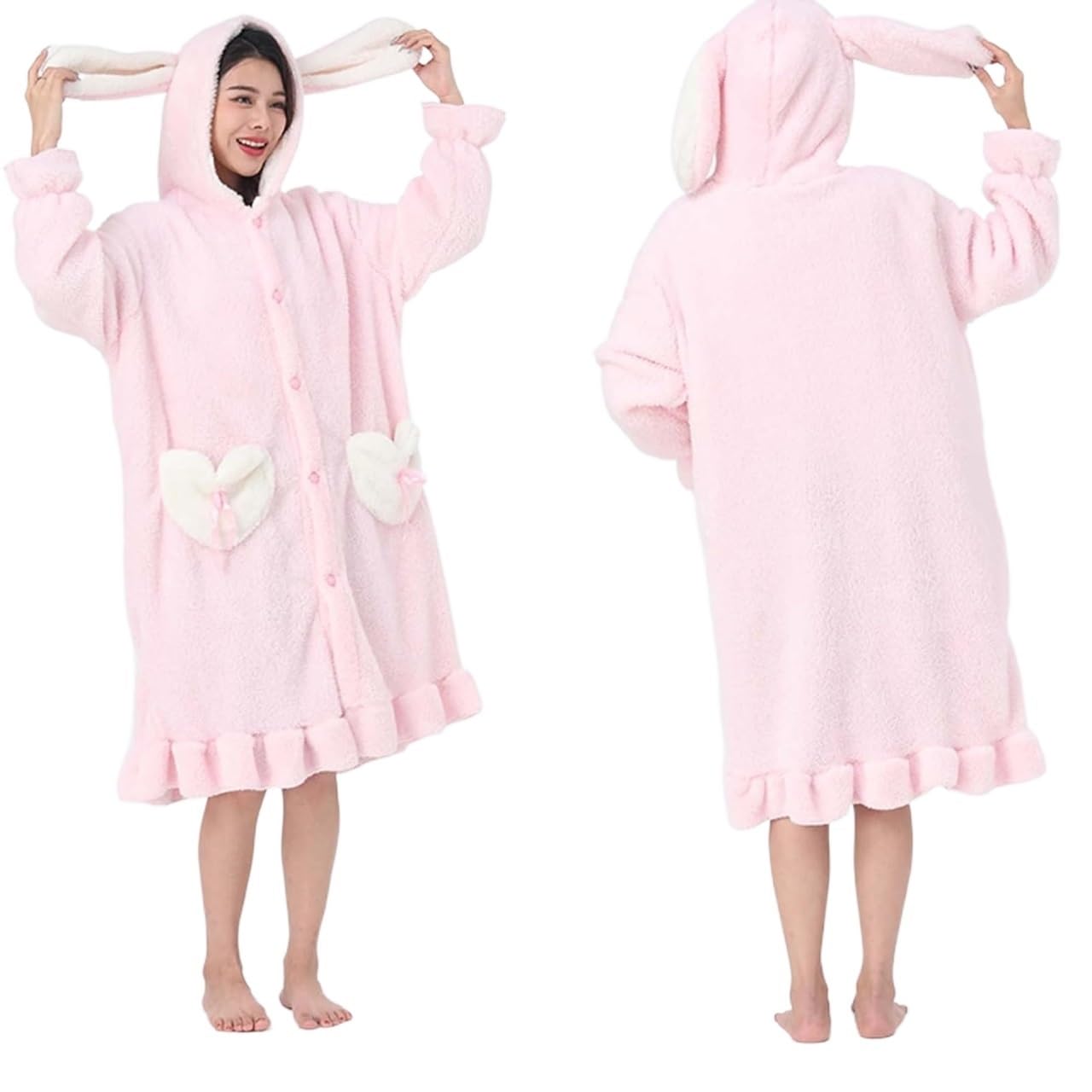 Albornoz Para Viajes Piscina Albornoz Con Capucha Y Orejas De Conejo Felpa Para Mujer, Lindo Pijama Invierno, Ropa Dormir Suave Ropa De Dormir