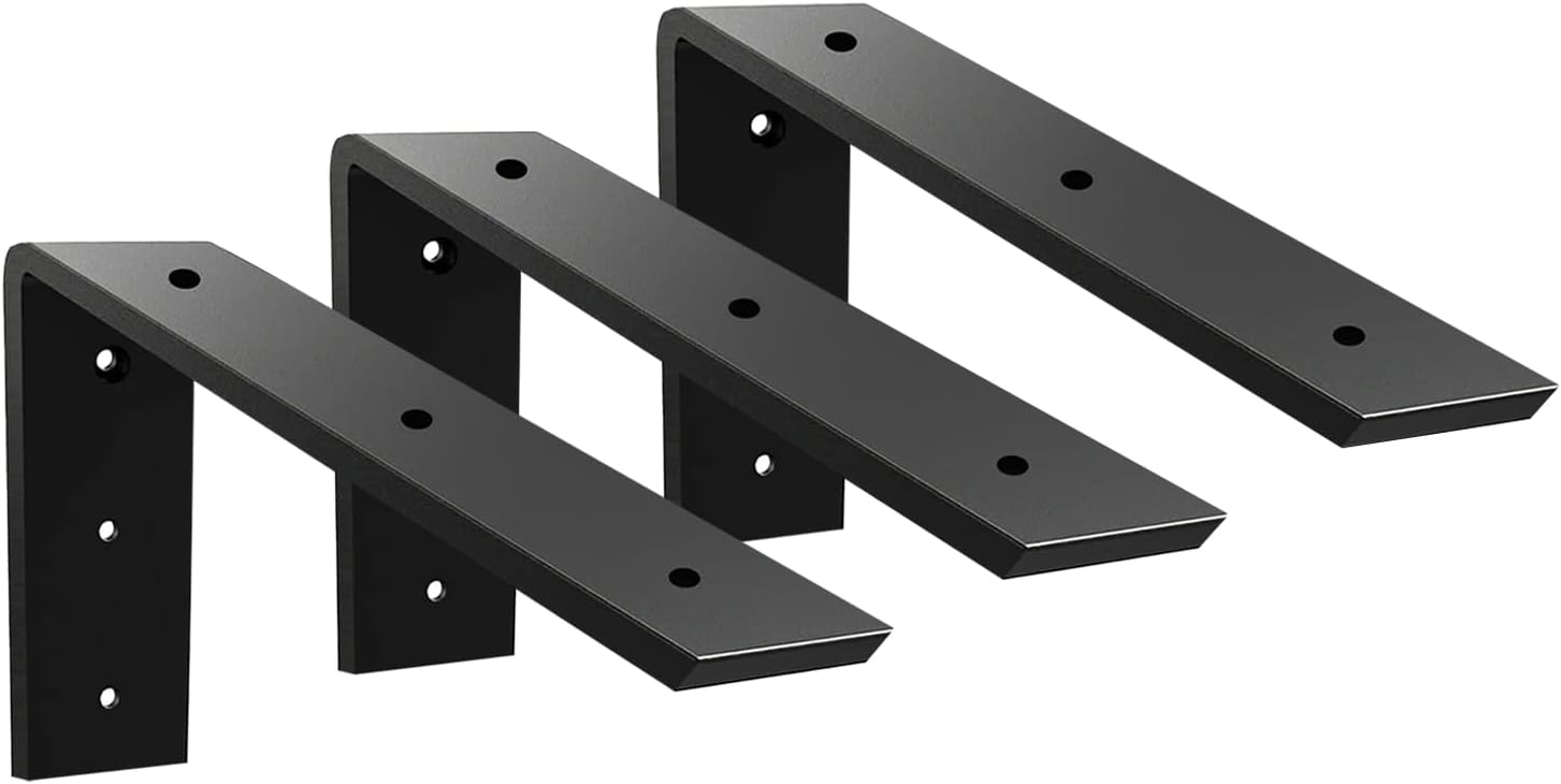 WINKER Countertop Support Bracket 3 Pack Heavy Duty 3/8" Thick Hidden L Shelf Bracket 10" x 6" x 2.5" Metal Corbels for Quartz/Granite/Wood/Concrete/Laminate Countertops, Black