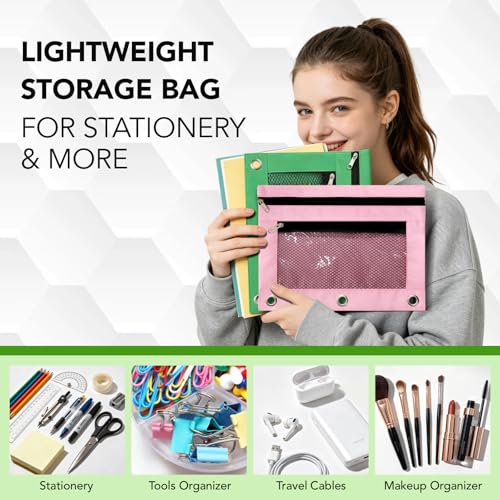 Image of Pencil Pouch for 3 Ring Binder, Heavy Duty Canvas Dual Zipper Pen Bag with Clear Window, Smooth Metal Zipper, Fit Standard 3-Ring Binders for School Office Travel Supplies (Dark Grey)