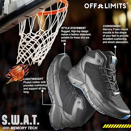 Image of OFF LIMITS S.W.A.T. Basketball Shoes for Men | High-Top Canvas-Synthetic Design with Phylon /TPR Sole, Die-Cut EVA Comfort & Lace-Up Fit for Court Practice, Training & Game Time