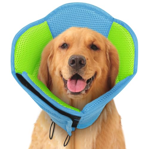 Image of Dog Cone - Soft Cone for Dogs to Stop Licking, Pet E-Collar Alternative After Surgery, Adjustable Pet Recovery Collar for Wound Healing, Light Blue Large
