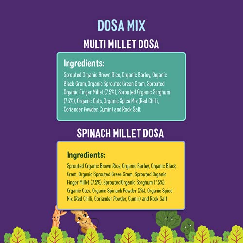 Image of Timios Organic Multi Millet and Spinach Millet Dosa Mix, Natutal and Healthy Food, Pack of 2, 150g Each