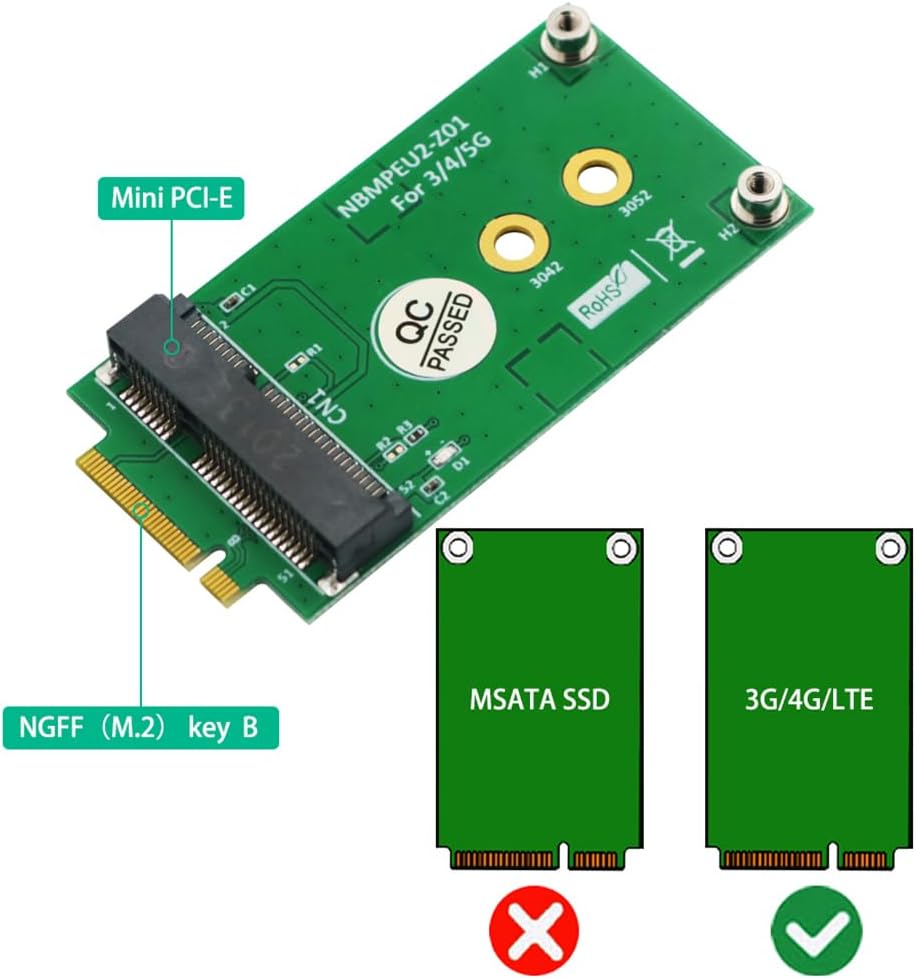 JMT NGFF M.2 Key B to Mini PCI-E Adapter for 3G/4G/5G GSM LTE Module Mini PCIe Card to Desktop PC (NO SIM Card Slot)