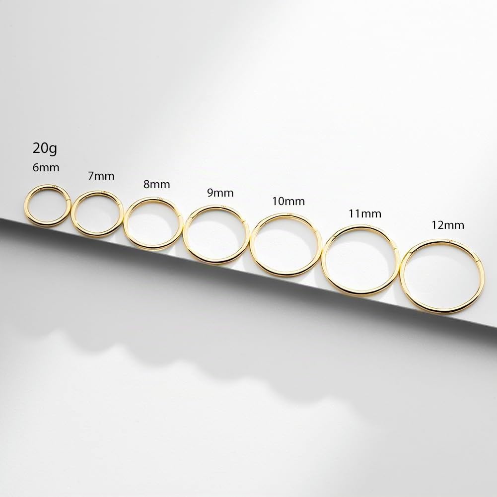 OUFER Body Piercing Nose Ring Hoop 20G Nose Ring Hinged Segment Helix Lip Rings Thin Nose Hoop Piercing Gold Cartilage Daith Rook Tragus Conch Earrings Jewellery