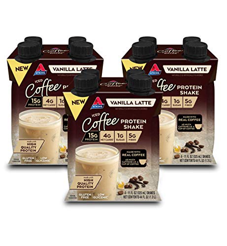 Atkins Iced Coffee Vanilla Latte Protein Shake. with Coffee and High-Quality Protein. Keto-Friendly and Gluten Free. (12 Shakes)