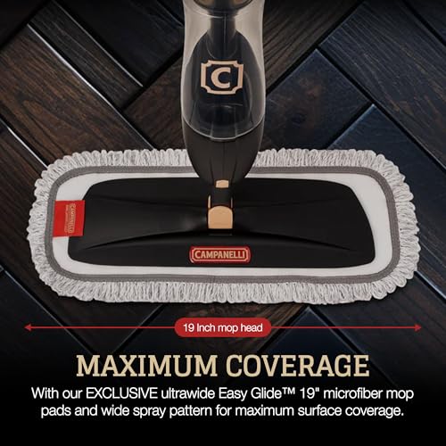 Image of CAMPANELLI Pro Series Spray Mops for Floor Cleaning with 2 Pads - 19 inch Wide | Wide Cleaning Path Covers Spray Mop With Refillable Tank and Washable Pads for Hardwood, Tile, Laminate and Vinyl Floors.