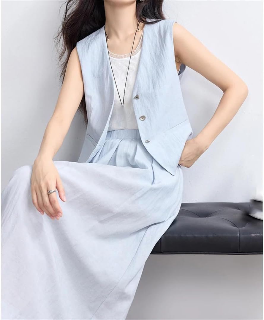 Women's Summer Skirt Suit Fashion Sleeveless Vest Jacket And A Line Skirt Commute Woman Casual Outfit