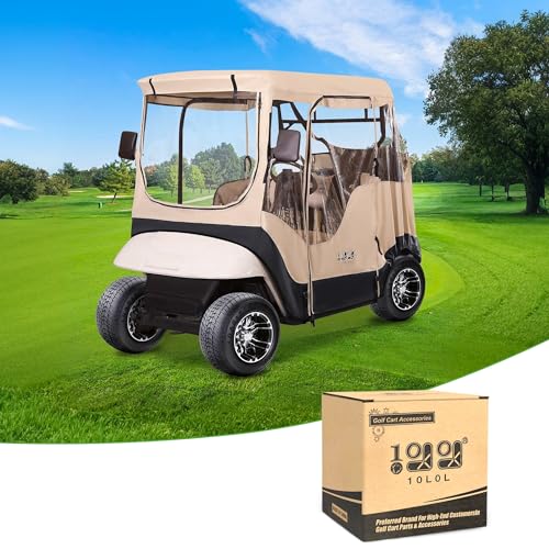 10L0L Golf Cart Enclosures Cover for EZGO TXT 2 Passenger (Roof Up to 58"), Windproof Waterproof Rain Cover, 4-Sided Clear Window & Roll-up Zipper Door Large