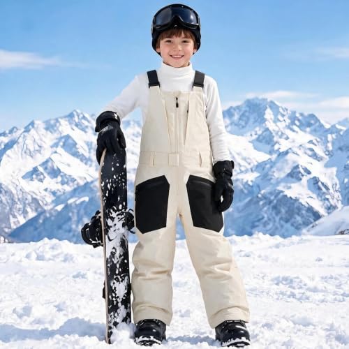 Ssuyeuri Boys Girls Snow Pants Winter Waterproof Snow Bibs Overalls Khaki - image 3