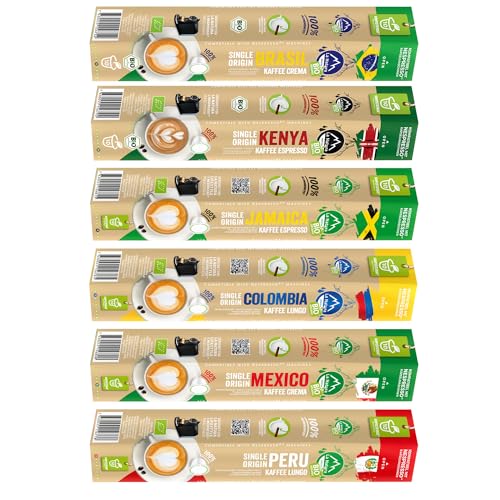 Kaffee STARTER BIO SET - SINGLE ORIGIN - 60 Kaffeekapseln kompatibel mit Nespresso Kaffeemaschinen - La Natura Lifestyle - industriell kompostierbar