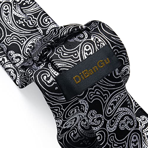 Image of DiBanGu Mens Paisley Tie Set Silk Woven Jacquard Necktie and Pocket Square Cufflinks Gift Set for Wedding Bussiness