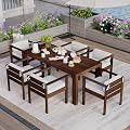Merax 7-Piece Patio Dining Table Sets,Outdoor Furniture Sets with Rectangle Table and 6 Chairs for Backyard,Garden,Poolside,Mocha+ Beige