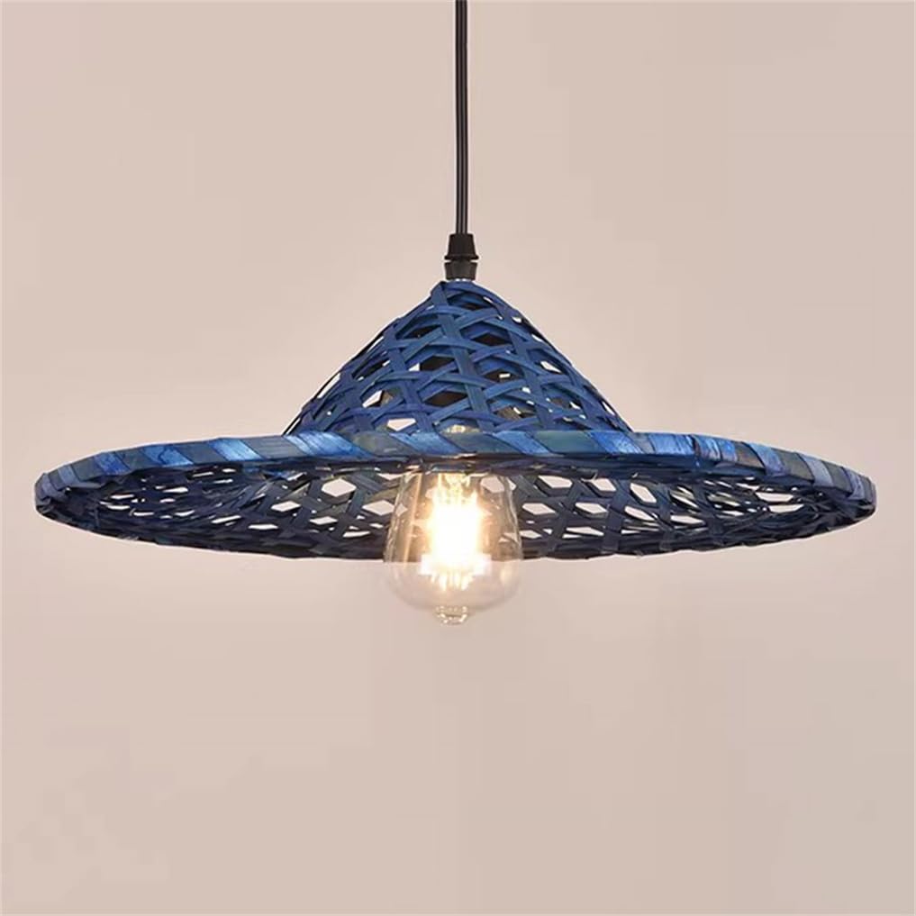 LQZCXMF Creative Hat Shape Pendant Light 1-Light Farmhouse Chandelier Rustic Handmade Weave Fixtures for Dining Table Primitive Lighting Fitting for Dining Room Living Room Porch Entryway, Foyer