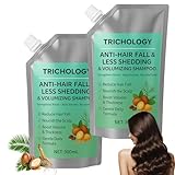 Trichology Anti-Hair Fall & Less Shedding & Volumizing Shampoo – Strengthens Roots, Nourishes Scalp, Helps Reduce Hair Fall, Adds Thickness & Shine, Gentle for Men & Women, 300ml (2pcs)
