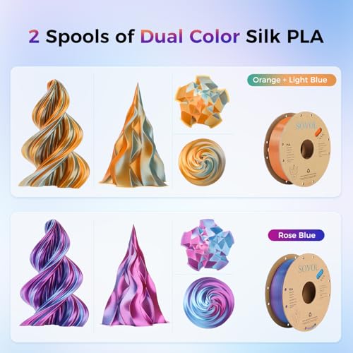 Image of Sovol Silk PLA Filament 6KG Kit, Silk Tri Color & Dual Color Co-Extrusion PLA Materials, Shiny Multicolored Fast Change Rainbow 3D Printer Filament, 1.75mm 1kg / 2.2lbs + /-0.03mm