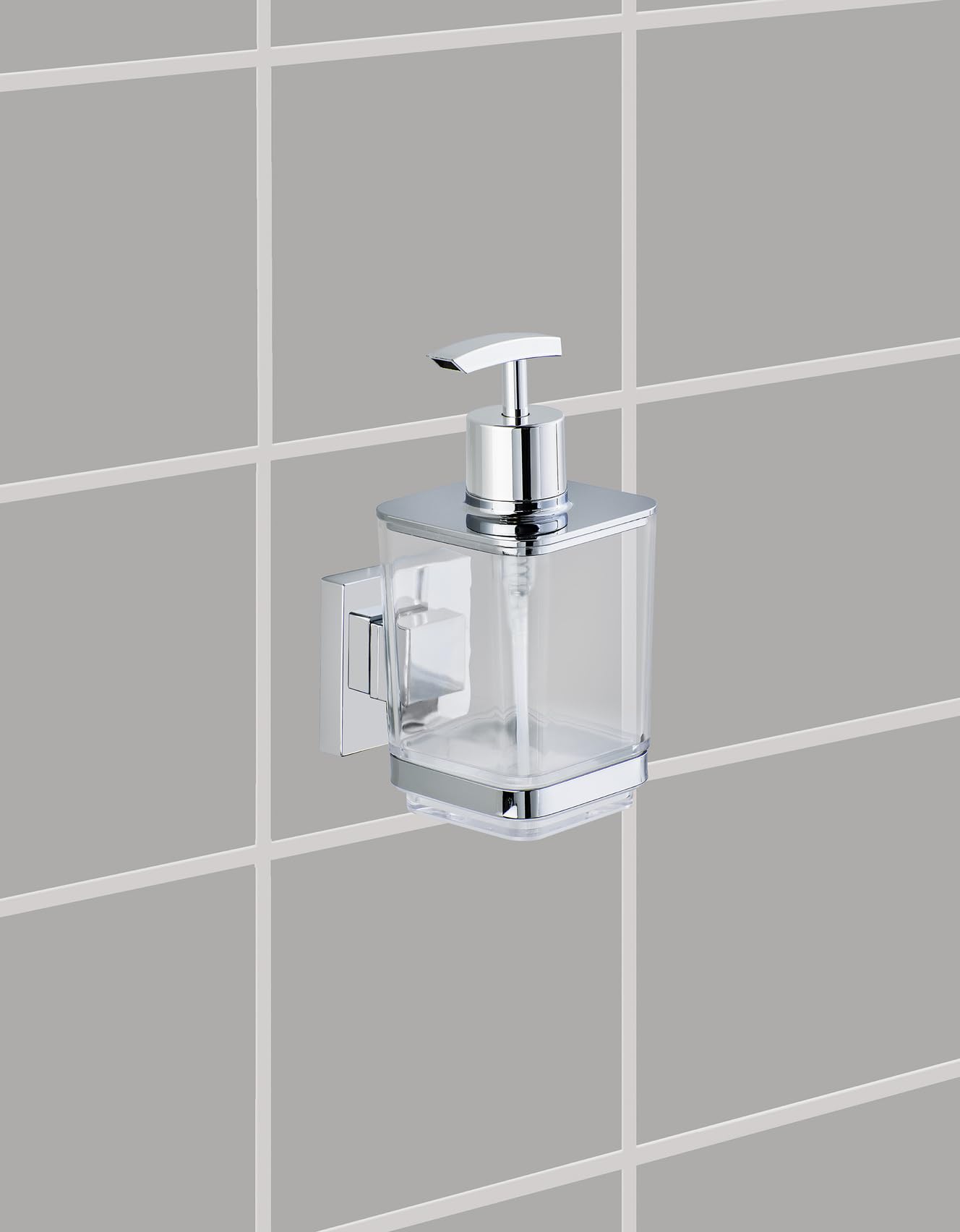 WENKO Vacuum-Loc® dozownik mydła Quadro stal nierdzewna, dozownik mydła w płynie, 0,34 l