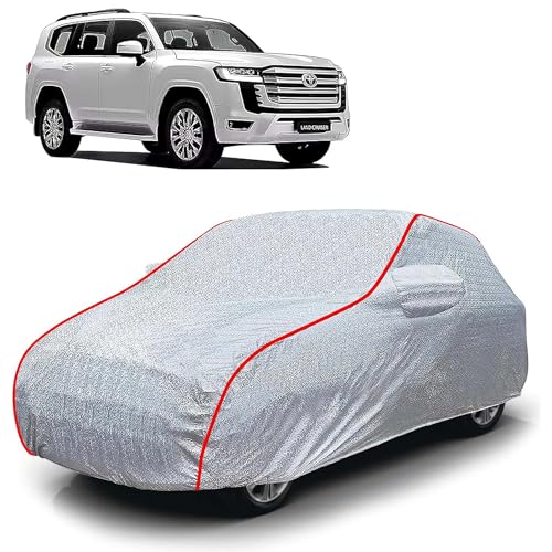 Image of Sulfar 100% Waterproof Car Body Cover Compatible with Mirror for Toyota Cruiser (Triple Stitched, Full Bottom Elastic, Magic Silver with Red Piping)