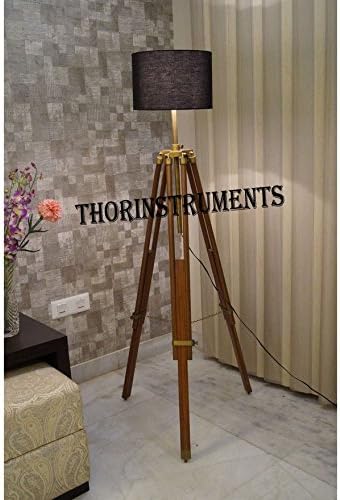 THOR INSTRUMENTS Vintage Tripod Floor LAMP Nautical Adjustable Tripod Wooden Stand Living Room Decor Rustic Vintage Home Decor Gifts (Without Lamp Shade)