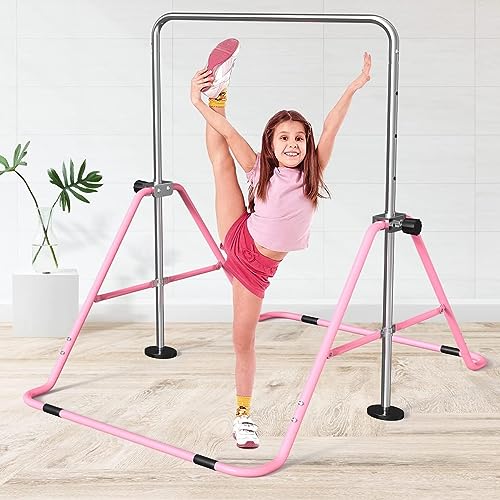 FBSPORT Gymnastics Bar for Kids, Adjustable Height Gymnastic Horizontal Bars,Junior Training Bar Children Folding Training Monkey Bars for Home Using