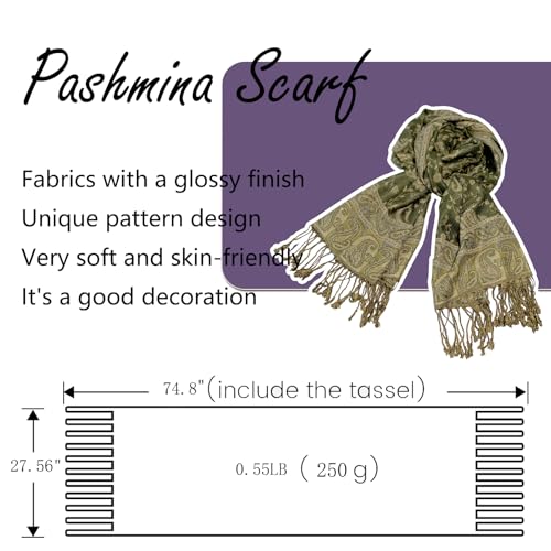 Image of Pashmina Scarf for Women Shawls and Wraps Reversible Paisley Vintage Jacquard Soft Silky Rave Scarves Men