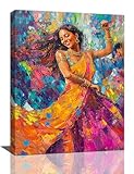 Dance Girl Pictures Wall Art, Indian Dancer Woman Canvas Wall Decor Framed Painting Aesthetics Wall Decorations Artwork Prints for Living Room Bedroom Office 16'L x 12'W