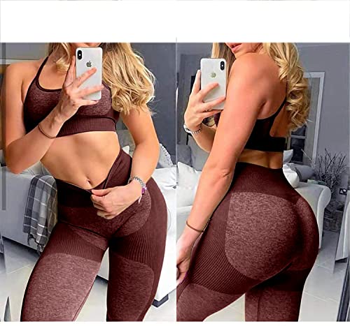 Image of OLCHEE Workout Set for Women 2 Piece Seamless Yoga Leggings and Cross Strap Sports Bra