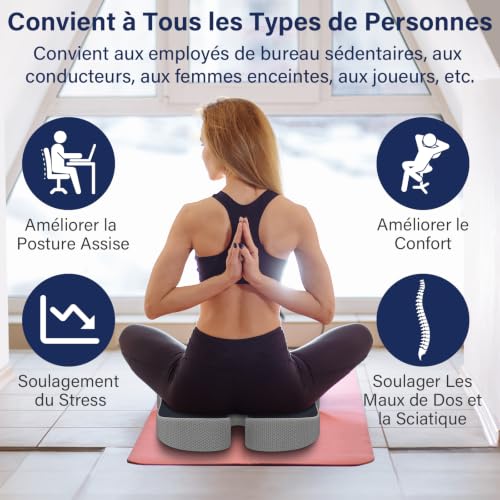 Retazly Coussin Coccyx, Coussin Chaise Bureau en Mousse à Mémoire, Coussin Ergonomique Assise pour Voiture Gaming Fauteuil Roulant, Coussins de Siège pour Soulager la Pression (Gris Foncé) – vue 2