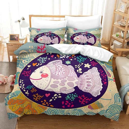 Housse de couette microfibre King imprimé poisson tête-de-boule - 3