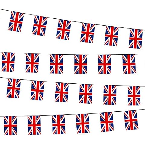 33ft/10m Great Britain Union Jack Bunting Garland Banner for Queen's Platinum Jubilee Pub BBQ Royal Events Support Party Decorations with 30 Flags Cover
