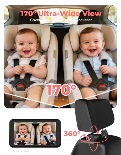 Image of LUCKVIEW Baby Car Camera 3X Zoom Monitor | 1080P Display & Auto IR Night Vision, Rear-Facing View Mirror, 5.2 inch Easy Install for Parents & Pet Owners BM2A(Red)
