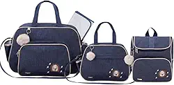 Kit Bolsa Maternidade 3 Peças com Mochila Garden Infantil Espaçosa Impermeável - Espera Feliz Baby (Marinho)