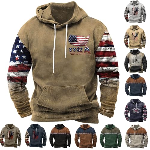 Hoodies for Men Graphic Pullover USA Drawstring Hooded Sweatshirts Vintage Western Hoodie Aztec Ethnic Sweatshirt