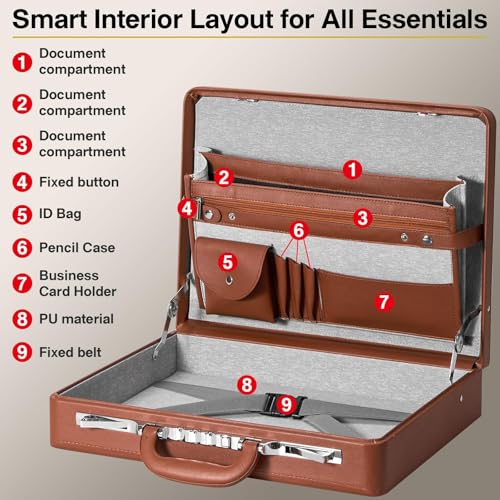 Briefcases for Men, Anti-Theft Longwave Lock Briefcase with 16 Inch Laptop Compartment, Waterproof Faux Leather, Brief Cases Men with Multi File Organizer, Perfect for Office, Travel (Brown)2