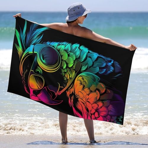 Serviette de plage légère perroquet coloré grand format microfibre douce - 6